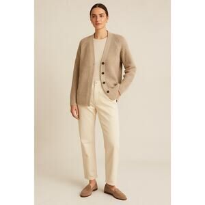 Jenni Kayne Beige Ribbed Crew Neck Sweater